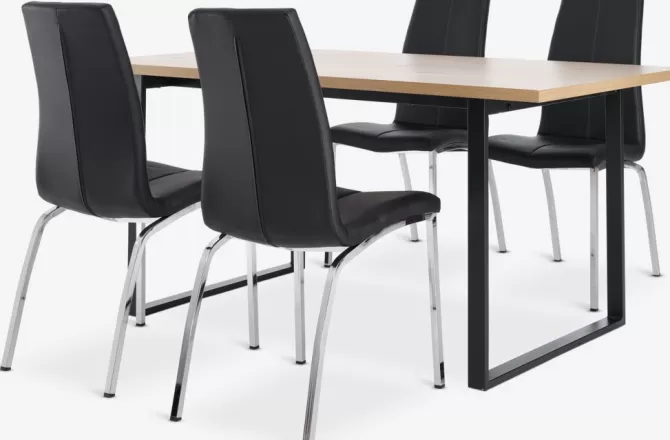 Flash Sale AABENRAA L160 bord eg + 4 HAVNDAL stole sort Spisebordssæt