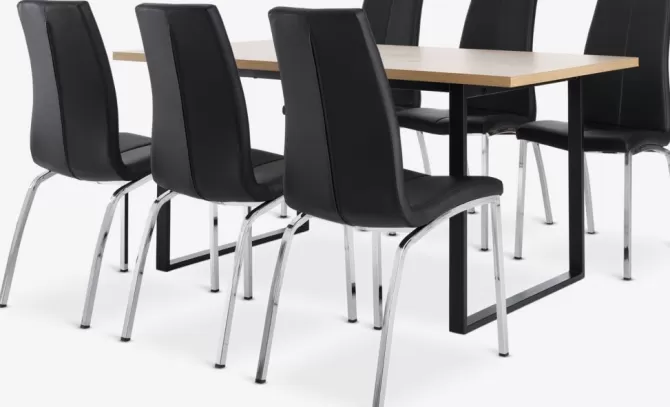 Flash Sale AABENRAA L160 bord eg + 4 HAVNDAL stole sort Spisebordssæt