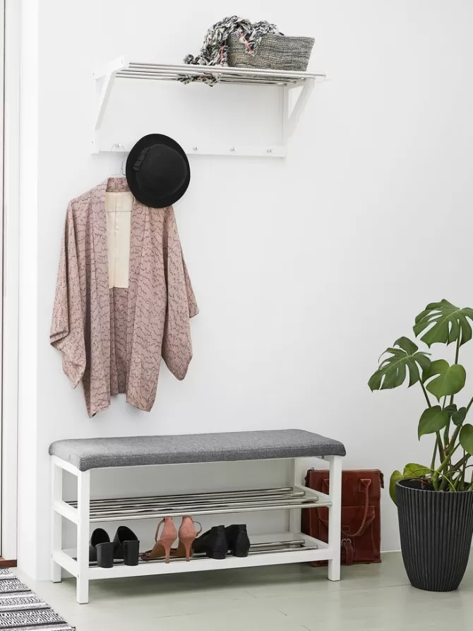 Shop Bænk m/skohylder stål/ Bænke | Entrebænke