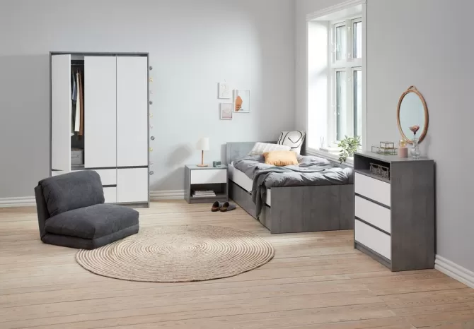 Discount Garderobeskab 119x193 hvid/beton Garderobeskabe Med Skydedøre | Garderobeskabe Med Skydedøre