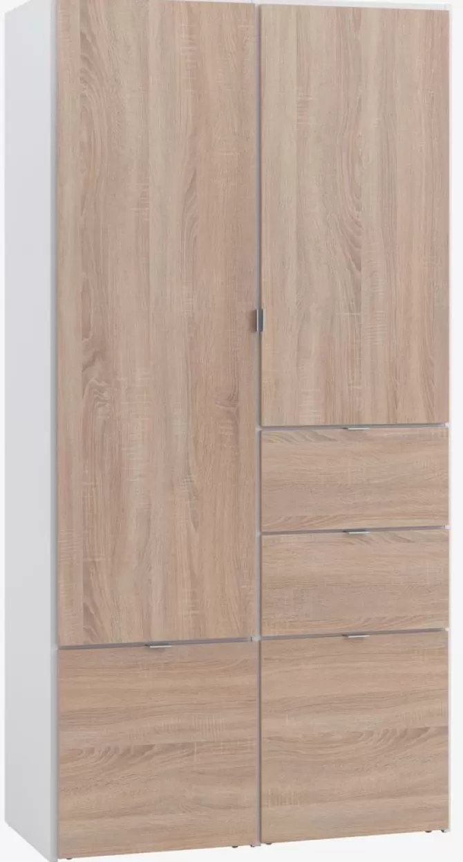 Sale Garderobeskab 100x200 2 låger egefave/hvid Garderobeskabe Med Skydedøre | Garderobeskabe Med Skydedøre