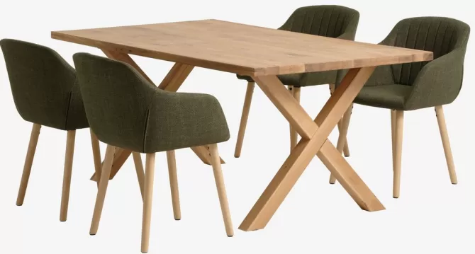 Cheap GRIBSKOV L180 bord eg + 4 ADSLEV stole olivengrøn Spisebordssæt