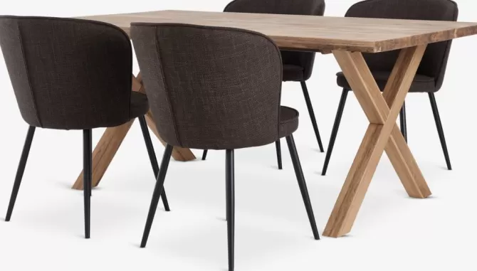 Best Sale GRIBSKOV L180 bord eg + 4 RISSKOV stole mørkebrun Spisebordssæt