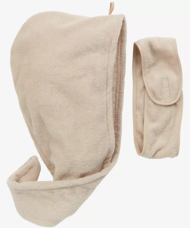 New Hårturban genanvendt polyester 2 stk. beige Badeværelsesopbevaring | Diverse