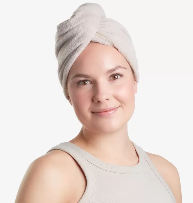 New Hårturban genanvendt polyester 2 stk. beige Badeværelsesopbevaring | Diverse