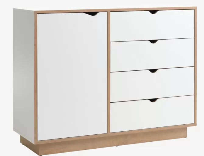 Hot Kommode 4 skuffer 1 låge hvid/eg Kommoder | Kommoder