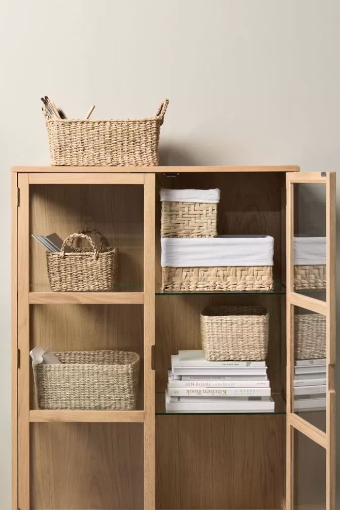 Store Kurv B16xL22xH14cm m/naturfarvet stof Fletkurve Mv.