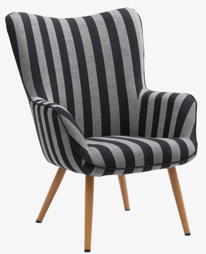 Sale Lænestol stribet sort/beige stof Lænestole