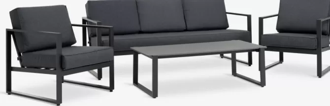 Store Loungesæt 5-pers. hurtigtørrende sort Loungesæt