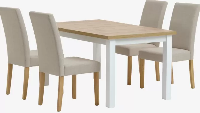 Best Sale MARKSKEL L150/193 bord eg + 4 TUREBY stole beige Spisebordssæt
