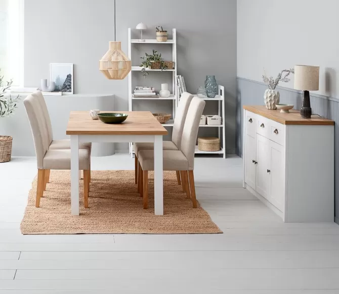 Best Sale MARKSKEL L150/193 bord eg + 4 TUREBY stole beige Spisebordssæt
