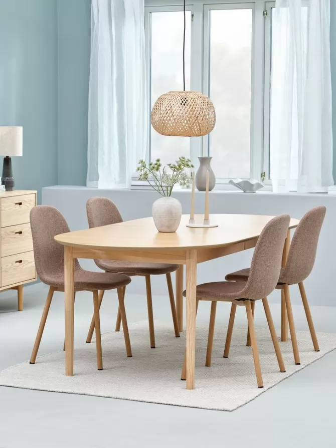 Store MARSTRAND L200 bord eg + 4 EJSTRUP stole mørk sand Spisebordssæt