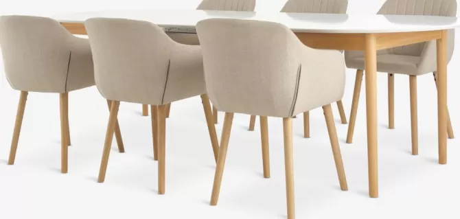 marstrand_l_bord_hvid___adslev_stole_beige_3.webp Cheap MARSTRAND L200 bord hvid + 4 ADSLEV stole beige Spisebordssæt