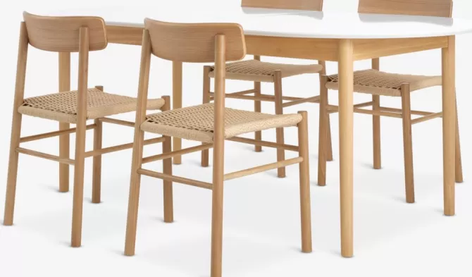 Cheap MARSTRAND L200 bord hvid + 4 ISLEV stole u/armlæn eg Spisebordssæt