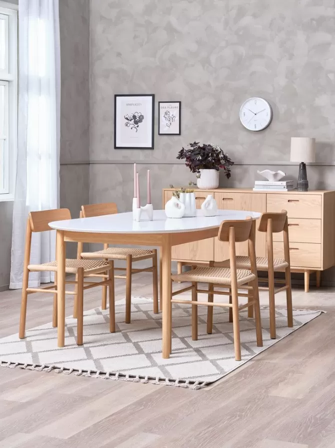 Cheap MARSTRAND L200 bord hvid + 4 ISLEV stole u/armlæn eg Spisebordssæt