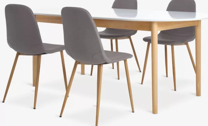 Cheap MARSTRAND L200 bord hvid + 4 JONSTRUP stole grå/eg Spisebordssæt