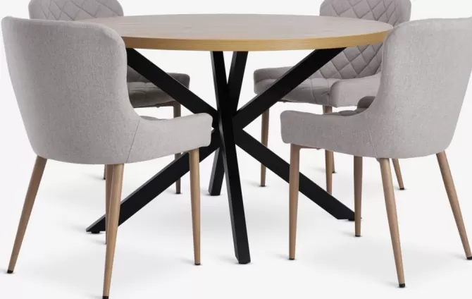 Best Sale NORTOFT Ø120 bord + 4 BELLINGE stole sand/eg Spisebordssæt