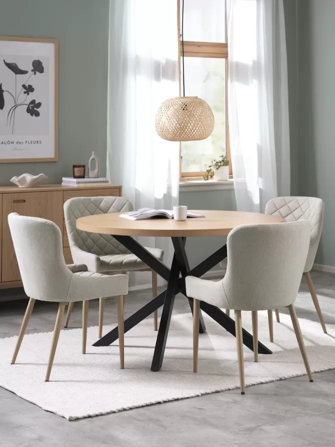 Best Sale NORTOFT Ø120 bord + 4 BELLINGE stole sand/eg Spisebordssæt