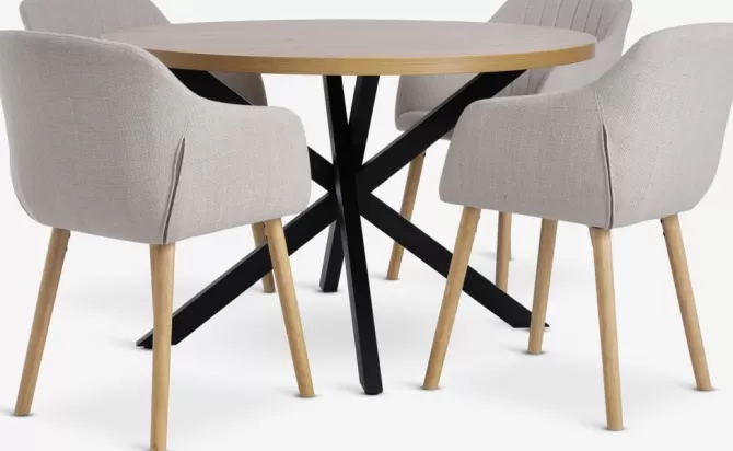 Cheap NORTOFT Ø120 bord eg + 4 ADSLEV stole beige/eg Spisebordssæt
