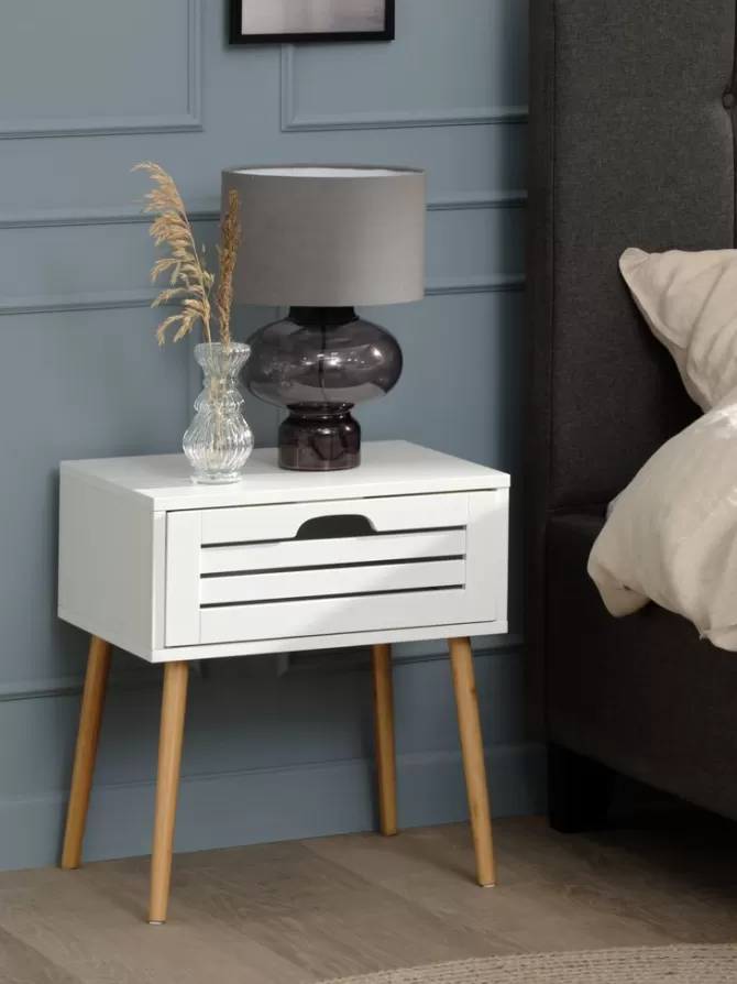 Outlet Sengebord 1 skuffe bambusfarve/hvid Sengeborde | Sengeborde