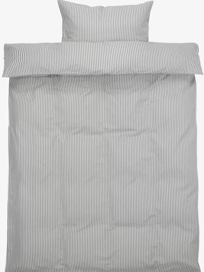 Online Sengetøj percale garnfarvet 140x200 hvid/grå Sengetøj