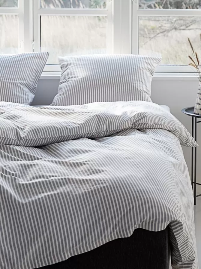 Online Sengetøj percale garnfarvet 140x200 hvid/grå Sengetøj