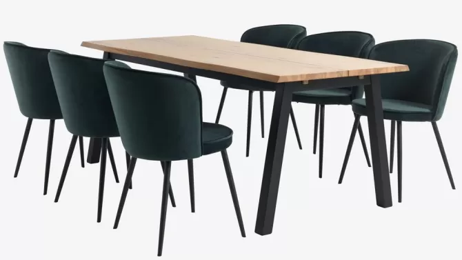 skovlunde_l_bord_lys_eg___risskov_stole_mrkegrn_2.webp Sale SKOVLUNDE L200 bord lys eg + 4 RISSKOV stole mørkegrøn Spisebordssæt