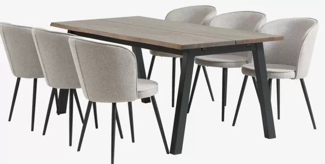 skovlunde_l_bord_mrk_eg___risskov_stole_lysegr_2.webp Outlet SKOVLUNDE L200 bord mørk eg + 4 RISSKOV stole lysegrå Spisebordssæt