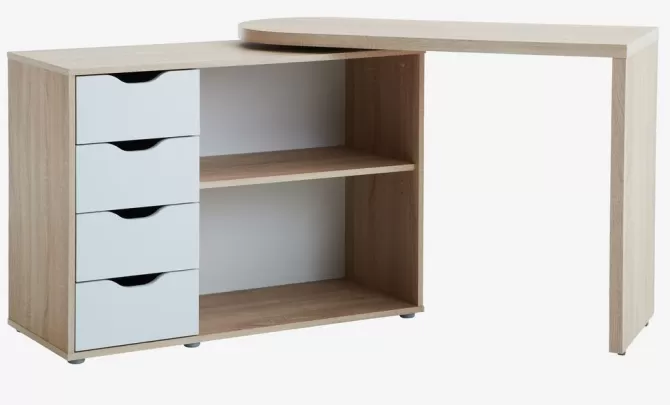 New Skrivebord 41-107x107-165 lys eg farve/hvid Skriveborde