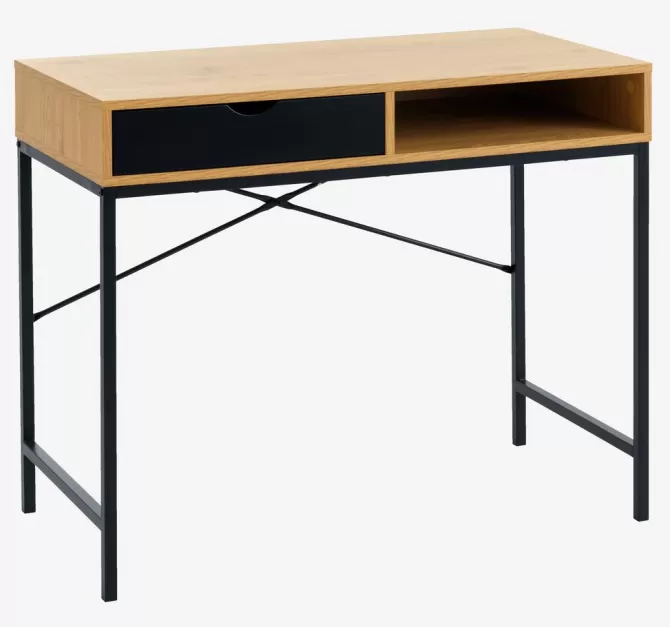 Store Skrivebord 48x95 1 skuffe egefarve/sort Skriveborde