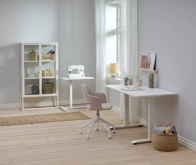 Store Skrivebordsstol sandfarvet stof/hvid Kontorstole