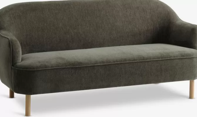 Cheap Sofa 2,5-pers. olivengrønt stof/egefarve Sofaer Med Chaiselong | Hjørnesofaer