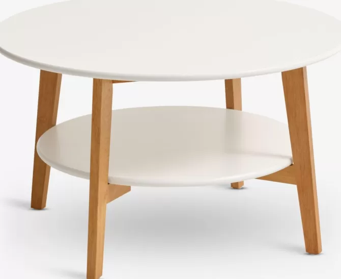 New Sofabord Ø80 m/hylde hvid/natur Hjørneborde | Sofaborde