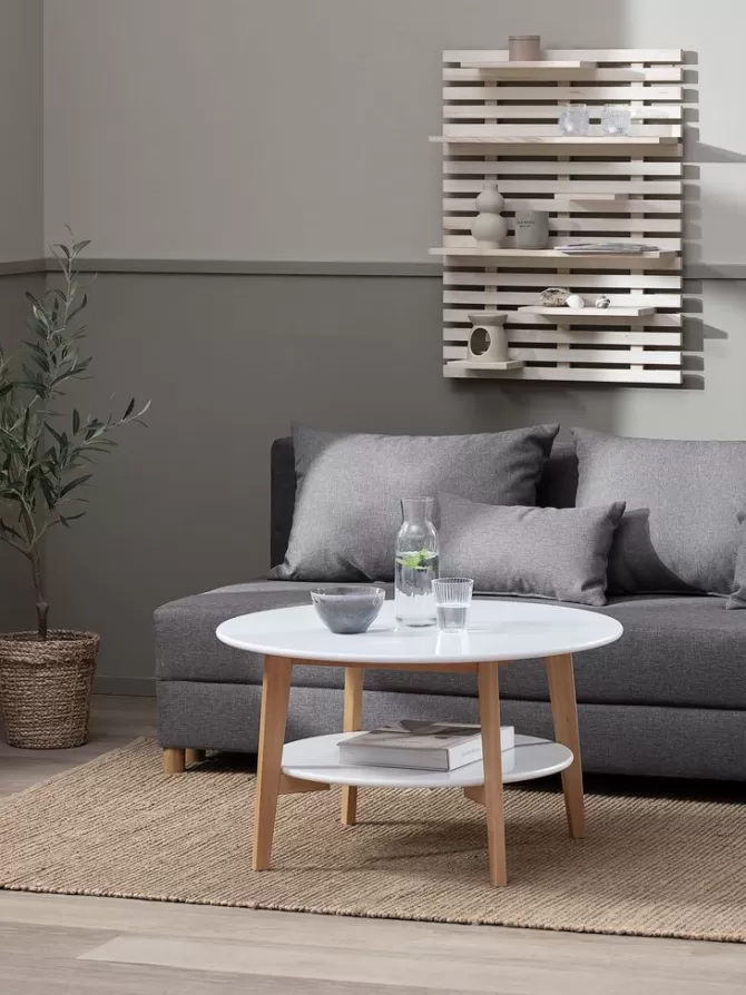 New Sofabord Ø80 m/hylde hvid/natur Hjørneborde | Sofaborde