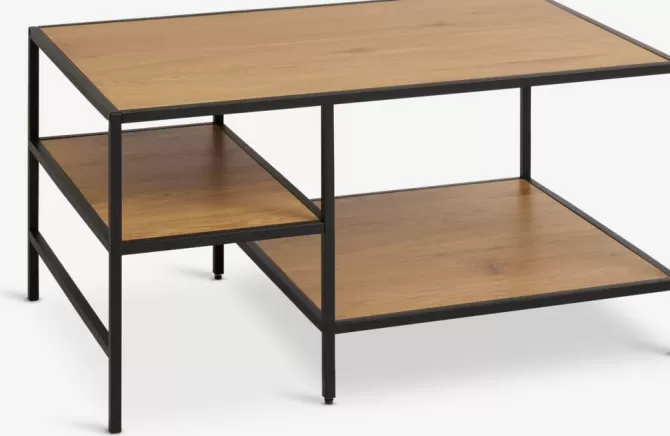 Fashion Sofabord 90x60 2 hylder egefarve/sort Hjørneborde | Sofaborde