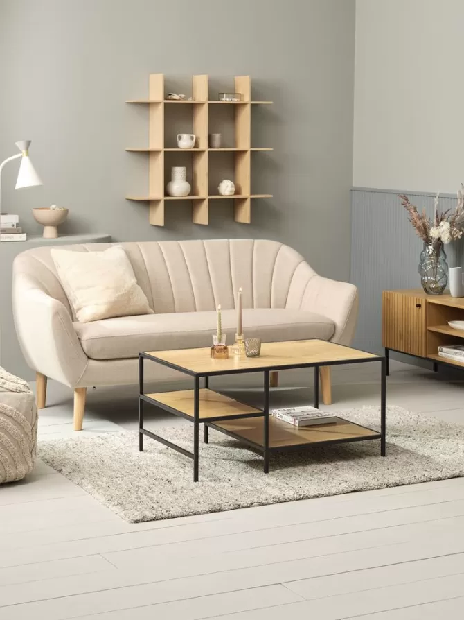 Fashion Sofabord 90x60 2 hylder egefarve/sort Hjørneborde | Sofaborde