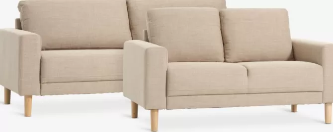 New Sofasæt 3 + 2-pers. sandfarvet stof Sofaer Med Chaiselong | Hjørnesofaer