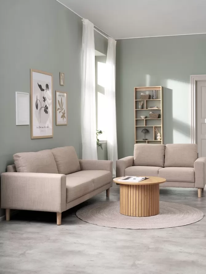 New Sofasæt 3 + 2-pers. sandfarvet stof Sofaer Med Chaiselong | Hjørnesofaer