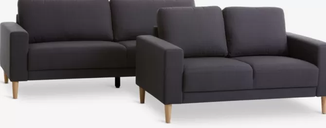 Online Sofasæt 3+2-pers. mørkegråt stof Sofaer Med Chaiselong | Hjørnesofaer
