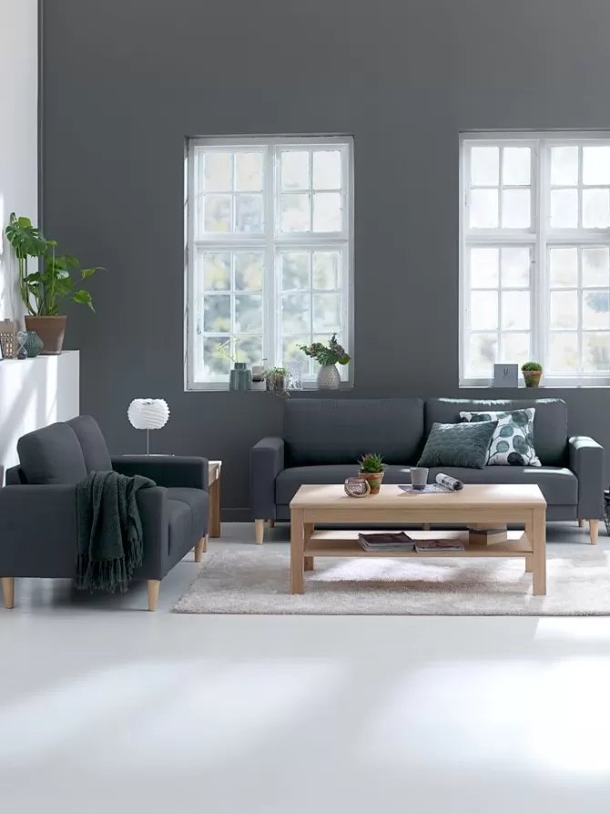 Online Sofasæt 3+2-pers. mørkegråt stof Sofaer Med Chaiselong | Hjørnesofaer