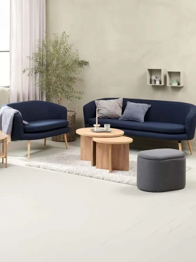 Sale Sofasæt 3+2 pers. mørkeblåt stof Sofaer Med Chaiselong | Hjørnesofaer