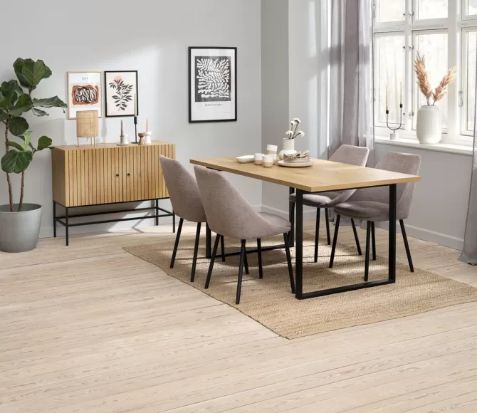 Online Spisebordsstol sandfarvet stof/sort Spisebordsstole